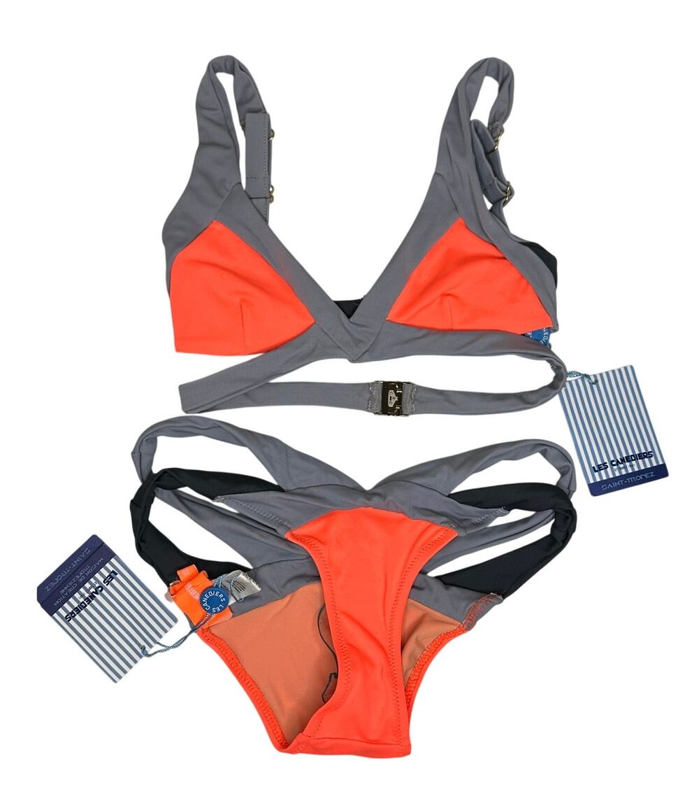 Les Canebiers NWT Palmier Bikini Set S 36 Orange Purple St Tropez Strappy Swim
